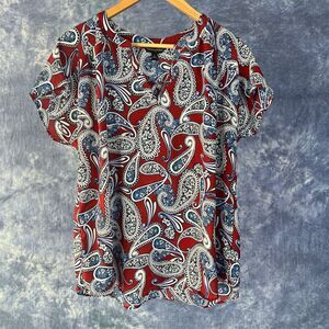 BANANA REPUBLIC Paisley Print Blouse Red White Blue Sz L